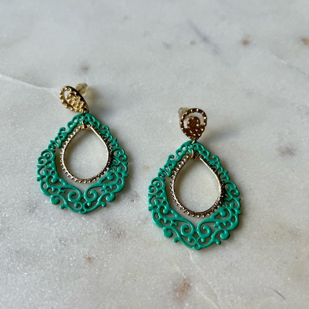 Turquoise and Gold Statement Earrings